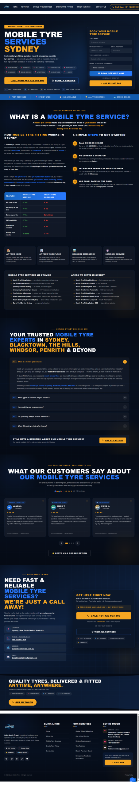 Quick Mobile Tyres Sydney Website